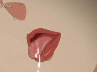 Innocent anime girl fucks big dick between tits and cunt lips